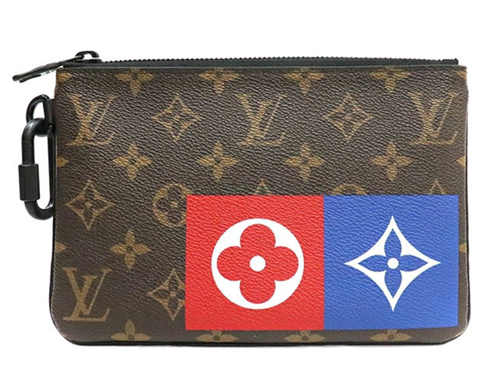 LOUIS VUITTON Bag Pouch Clutch Zipped Monogram Brown Blue Red